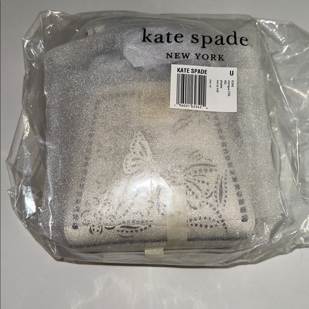 Kate Spade “Phoebe” ivory perforated leather mini crossbody satchel bag purse - Picture 7 of 8